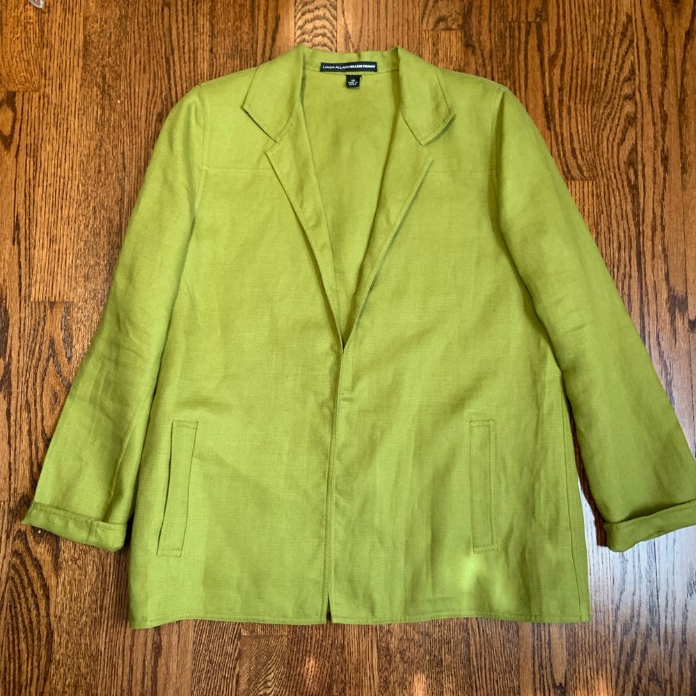 Linda Allard Ellen Tracy 100% Linen Green Jacket